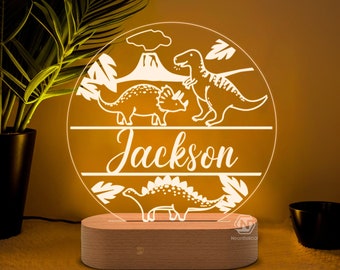 Gepersonaliseerde draadloze nachtlampje kinderslaapkamer decor, dinosaurus naam teken kinderkamer decor, led licht tienermeisje geschenken, led teken slaapzaal decor