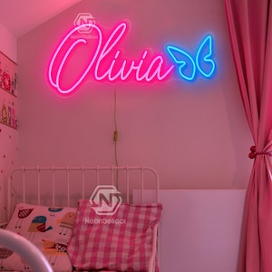 Letrero de nombre de neón, regalo personalizado para niños, letreros de nombre, decoración del dormitorio, regalo de letrero de nombre de guardería para ella, decoración de pared, regalos personalizados con luz de neón LED