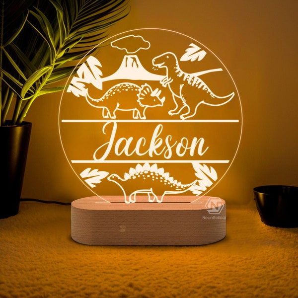 Luz nocturna inalámbrica personalizada para decoración de dormitorio para niños, decoración de guardería con letrero de nombre de dinosaurio, regalos para adolescentes con luz LED, decoración de dormitorio con letrero LED