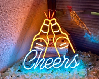 Enseigne au néon Cheers : décoration de bar personnalisée, art mural LED
