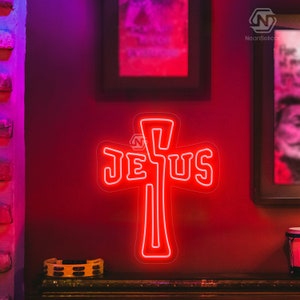 Cross Jesus Neon Sign Custom Home Decor,  LED Cross Sign Room Decor, Christian Neon Sign Wall Art,  Led Sign Custom Bedroom Decor