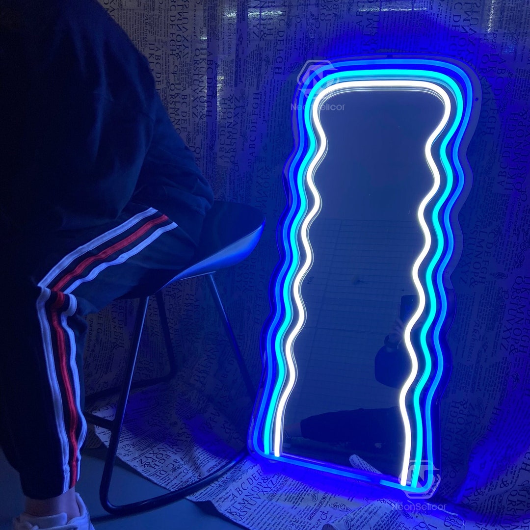Wavy Neon Mirror, Wall Mirror, Full Length Mirror, Makeup Mirror