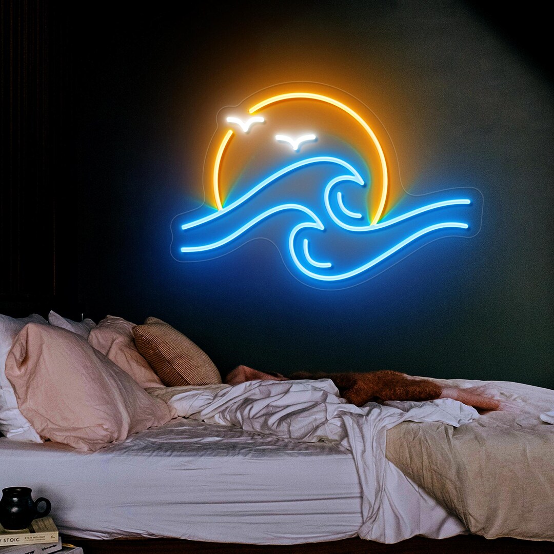 Wave Led Light Sign Ocean Wave LED Neon Sign Wall Decor, Sunrise Led Lights Home Bar Decor ...