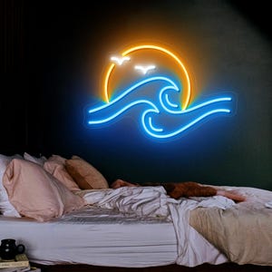 Ocean Wave LED Neon Sign: Sunrise/Moonlight Beach Bar Decor
