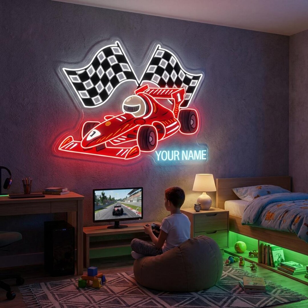 Custom Racing Neon Sign: Racing & Name LED Light, Personalized Garage ...