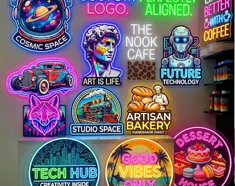 Custom Neon Sign Round Logo Sign, Business Logo sign wall, Light up name sign, Custom neon sign, Neon Sign, Neon Sign Bar, Personalized Logo