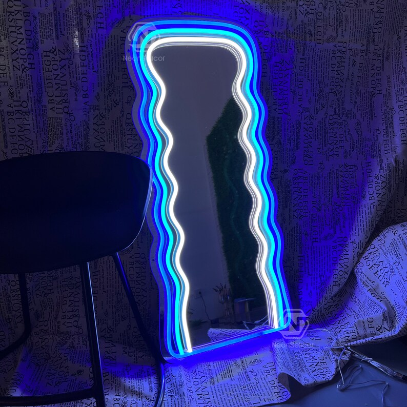 Wavy Neon Mirror Wall Mirror Full Length Mirror Makeup Etsy