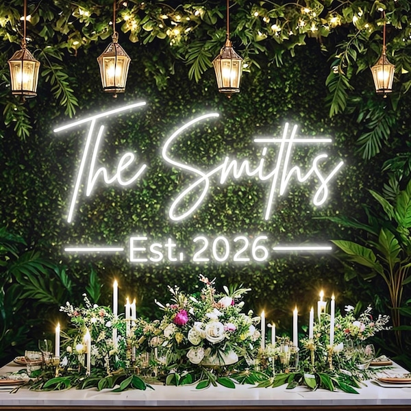 Neonreclame met gepersonaliseerde naam als trouwdecoratie, LED-verlichting op batterijen, acryl trouwbord, wanddecoratie met familienaam, gepersonaliseerde cadeaus