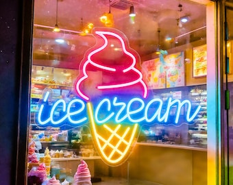 アイスクリームカスタムLEDネオンサイン、ネオンライトアップサイン壁装飾、コーヒーバーショップ装飾、レストラン装飾、パーソナライズギフトウェルカムサイン