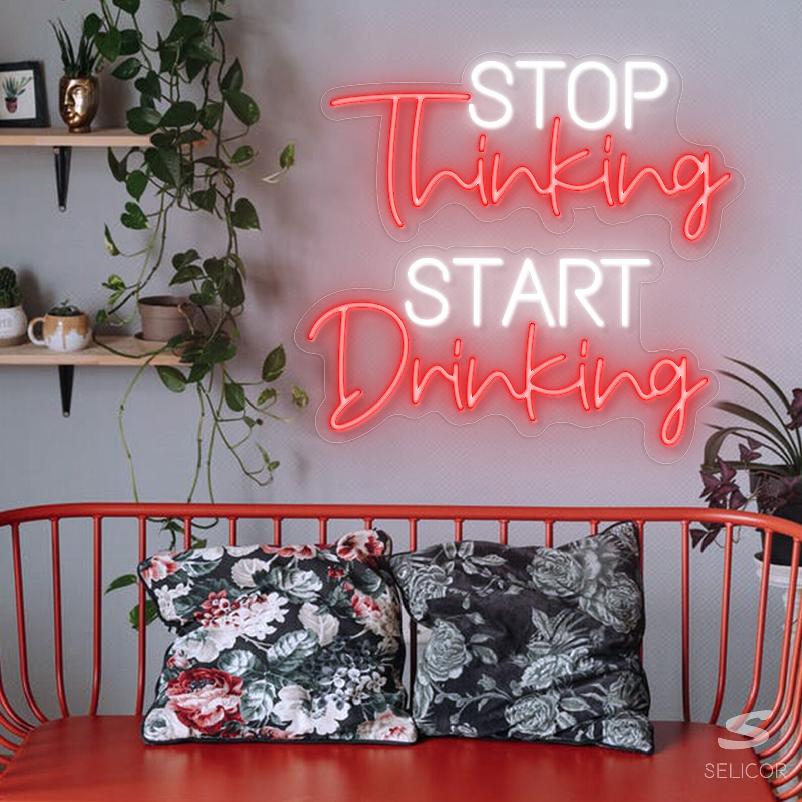 Stop Thinking Start Drinking Neon Sign Custom Wall Decor Led - Etsy