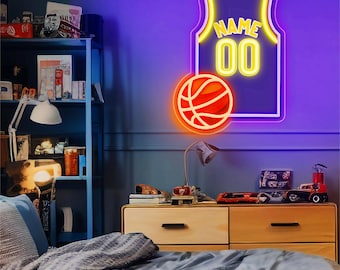 Custom Basketball Jersey Neon Name Sign, Personalized Game Sign, Room Decor, Gifts for Kids, Birthday Gifts, Christmas Ornament