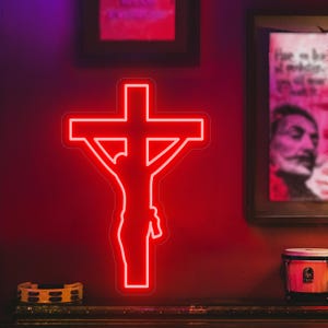 Placa de cruz de Jesus, decoração personalizada para casa, placa de neon de Ele ressuscitou, decoração personalizada para Páscoa, decoração de parede de Páscoa, placa de LED de fazenda, presentes de Páscoa