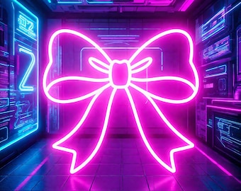 Placa de neon com laço rosa, decoração personalizada para quarto, placas Y2K, decoração de parede para quarto, arte de parede com luzes LED personalizadas, presentes personalizados