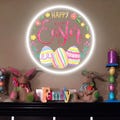 Happy Easter Neon Sign: Rustic Bunny & Eggs Wall Decor