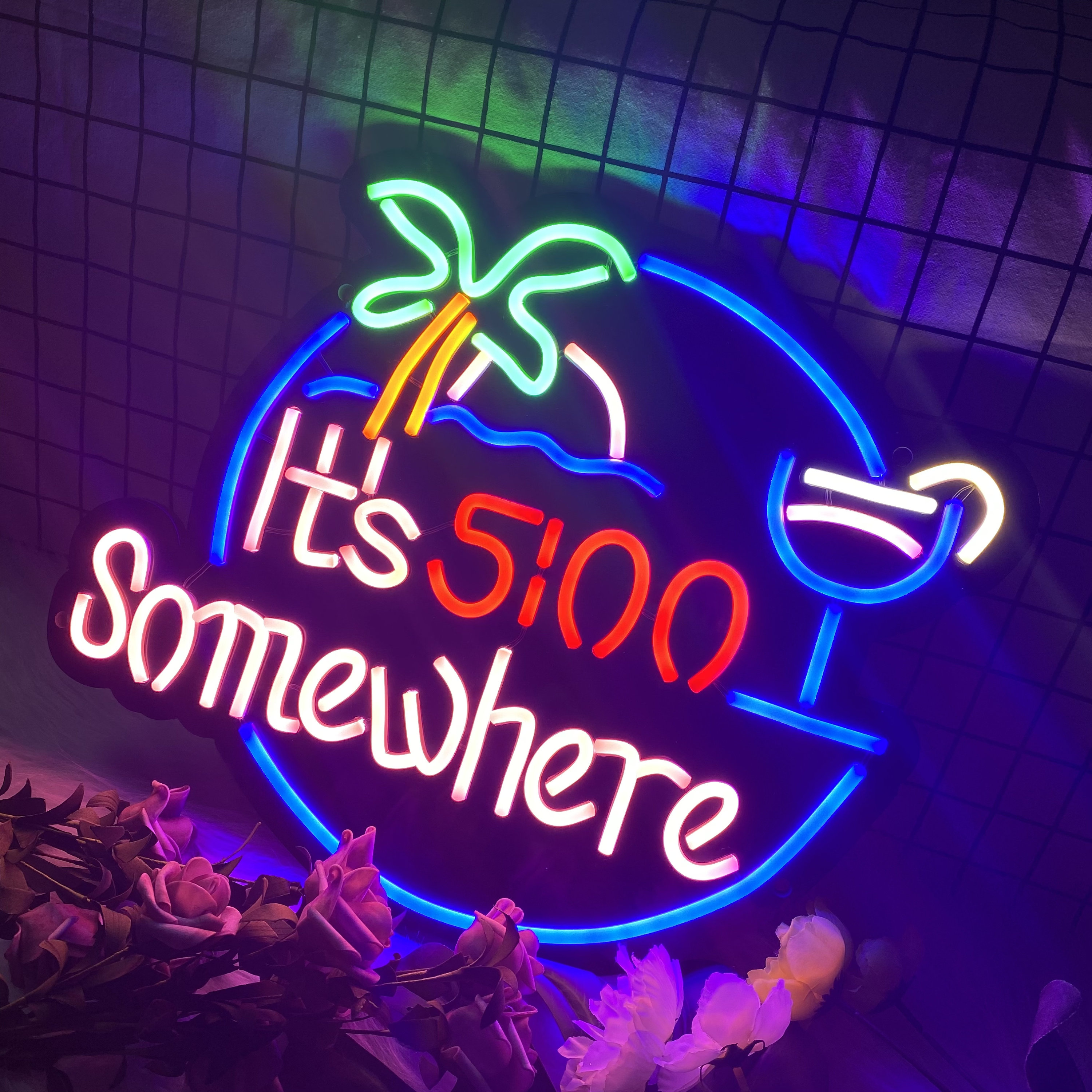 5:00 どこかのネオンサイン 壁飾り、ネオンバーサイン 部屋飾り、カクテルバー飾り、LED ネオンライト カスタム、ネオンサイン ギフトをパーソナライズ