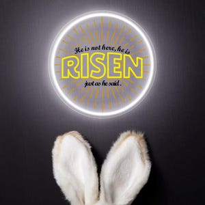 Ele ressuscitou placa de néon decoração personalizada para casa, luzes de led decoração personalizada para páscoa, decoração de parede de páscoa, placa de led de fazenda presentes de páscoa