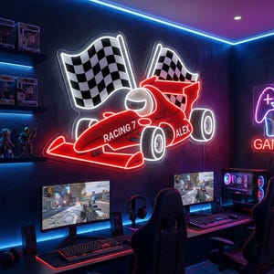 Custom Racing Neon Sign, Personalized Driver Name & State, LED Light for Garage, ALEX GA Style, Man Cave Decor, Led Sign for Car Enthusiast