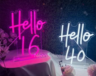 Hello 16 Table Neon Sign,Custom Birthday Light Sign,Birthday Table Decor for Party,Personalized Birthday Party Favors,Unique Gift for Her