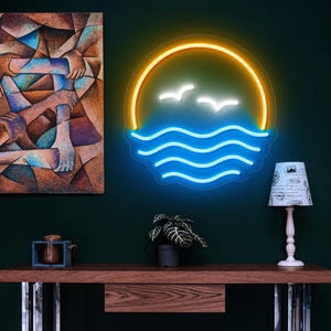Ocean Wave LED Neon Sign: Sunrise/Moonlight Beach Bar Decor