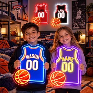 Letrero de neón personalizado con nombre de camiseta de baloncesto, letrero LED con nombre para decoración de habitación infantil, regalos de baloncesto, regalos para adolescentes, regalos de Navidad.