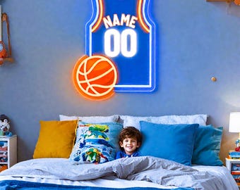 Basketball Jersey Name Neon Sign Custom Wall Decor, Led Name Sign Room Decors, Basketball Gifts, Teenage Boy Gifts, Personalized Gift
