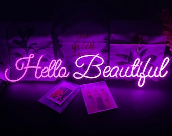 Letrero de neón personalizado con texto "Hola", decoración de pared con letrero LED para dormitorio, letrero de neón para boda, decoración de boda, luces de neón, regalos personalizados