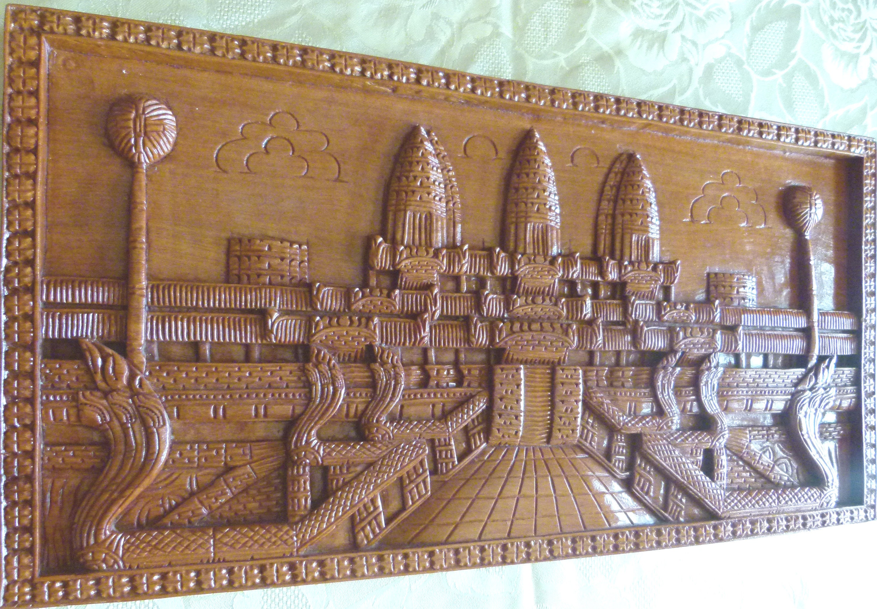 Tableau Bois Temple Angkor Wat - Laos