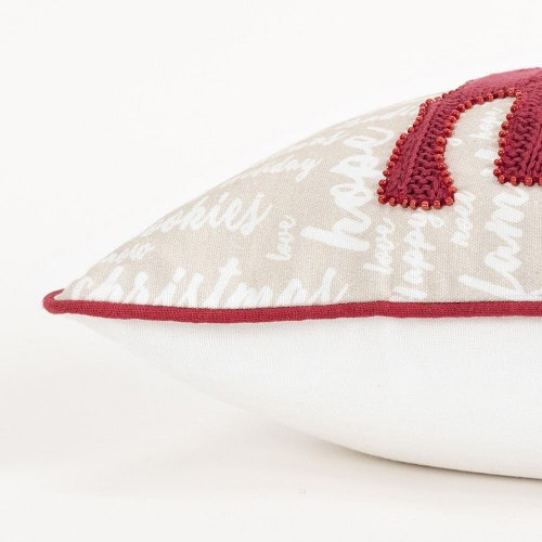 Cream and Red Christmas shops Deer Lumbar Throw Pillow