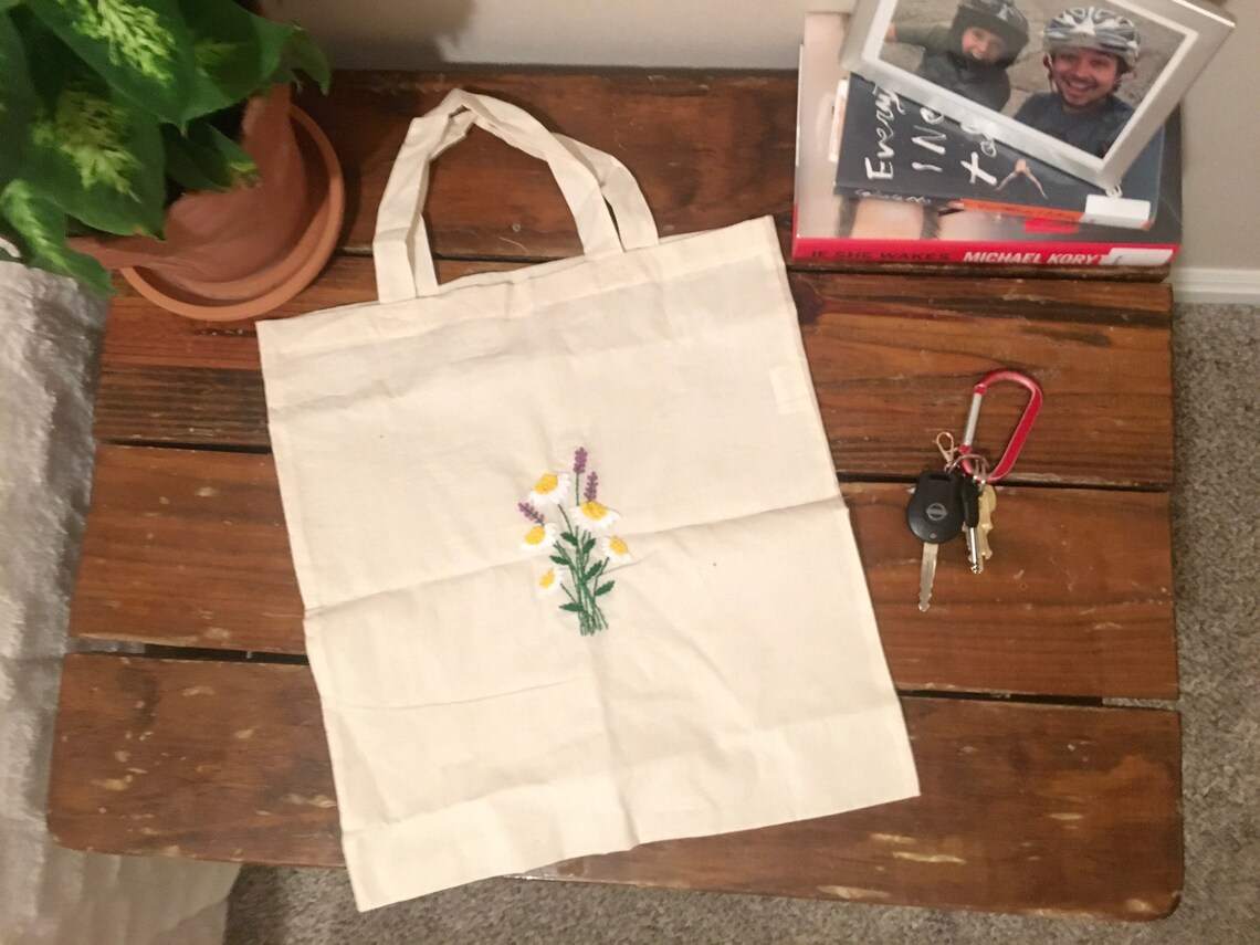 Hand Embroidered Canvas Tote Bag Etsy