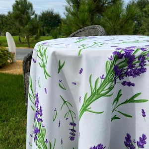 Round oilcloth tablecloth Lavender Water-repellent tablecloth with floral print Table setting Effect retains spilled liquids on the surface