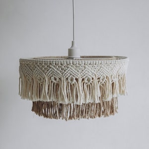Lampshade Macrame Ceiling organic lampshade Woven lampshade Natural white and beige color Home Decor Home and Lifestyle Lighting