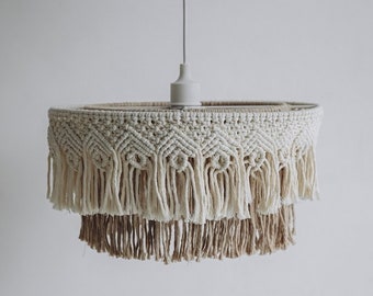 Lampshade Macrame Housewarming gift. Organic. favors Woven lampshade Natural white and beige color Home Decor Home and Lifestyle Lighting