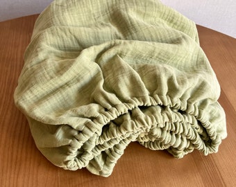 Bed sheets Fitted Sheet Muslin gauze bedding Boho bedding Bohemian bedding Natural organic sage green bed linen Sheet Olive
