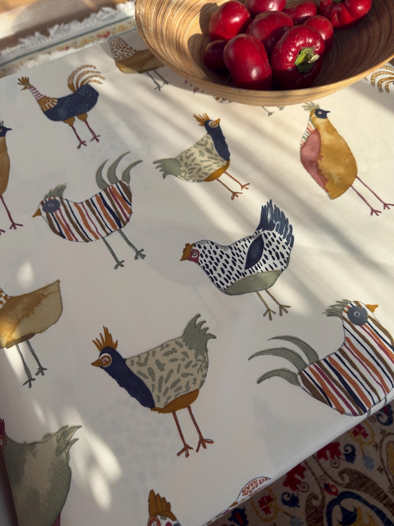 Tablecloth With Chickens. Cottagecore Decor. Table Setting. Kitchen ...