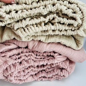 Muslin sheets set Set of two organic fitted sheets Boho sheet set Cotton gauze sheets Home bedding Powder pink and beige Bed sheets
