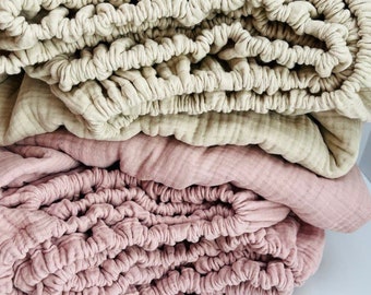Muslin sheets set Set of two organic fitted sheets Boho sheet set Cotton gauze sheets Home bedding Powder pink and beige Bed sheets