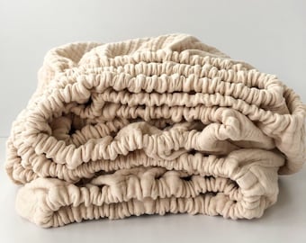 Bed sheets. Fitted Sheet. Muslin bedding sheets. Boho bedding. Boho. Bohemian bedding. Natural organic. Beige bed linen. Cotton beige sheet.