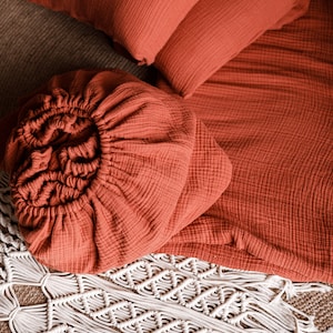 Muslin bedding set KING Queen Twin Full Cinnamon Bed dress. Personalized. Pillowcases Top sheet Fitted sheet Bedding set full terracotta