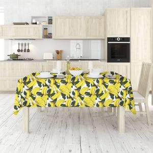 Waterdicht tafelkleed Cottagecore-decor. Teflon-effect houdt vloeistoffen aan het oppervlak vast. tafelzeil op maat gemaakt. Tafelkleed met banaan