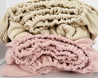 Muslin sheets set Set of two organic fitted sheets Boho sheet set Cotton gauze sheets Home bedding Powder pink and beige Bed sheets