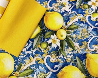 Vattentät duk, original citrontryck. Cottagecore-dekor. Teflonduk. Utomhusduk. Vaxduk. Uteplats.