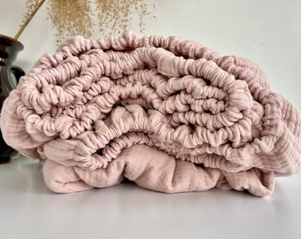 Bed muslin sheets. Fitted Sheet. pink Boho bedding. Boho. Bohemian bedding. Natural organic. Pink bed linen. Sheet with elastic.