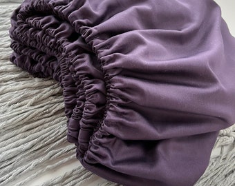 Soft fitted sheet made from natural 100% organic cotton. Dark plum bed sheet. Bedding. Bed sheets. Boho bedding.