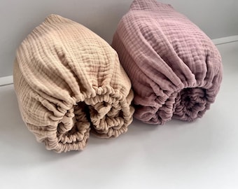 Stylish Two-Pack Fitted Sheets in Soft Muslin - Beige and Dusty Rose Organic boho fitted sheets set Cotton gauze sheets Bedding