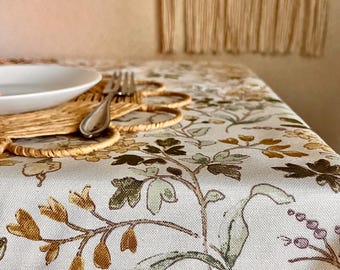 Waterproof tablecloth with floral and plant print. Cottagecore decor.Table setting.Teflon table cover Outdoor tablecloth Oilcloth tablecloth