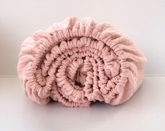 Fitted muslin bed sheets Bed sheets Linen bed sheets set Color dusty rose Sheets Organic sheets Bed sheets king Queen size bed Boho bedding