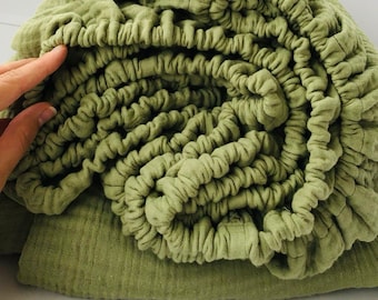 Bed sheets. Fitted Sheet. Muslin bedding sheets. Boho bedding. Boho. Bohemian bedding. Natural Sage green bed linen. Sheet with elastic.