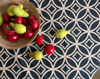 Round Oilcloth Tablecloth Waterproof Wipe Clean Black Table Cover Water-Repellent Teflon Tablecloth for Kitchen Dining, Outdoor Patio Table
