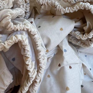 Cozy Cotton Fitted Sheet - Elevate Your Sleep! Elegant Fitted Bed Sheet with hearts Soft Natural organic. Beige bed sheet. Bedroom decor.