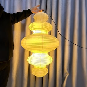 Lampada a sospensione in carta di riso con paralume in tessuto con cordino, illuminazione fatta a mano, lampada art deco